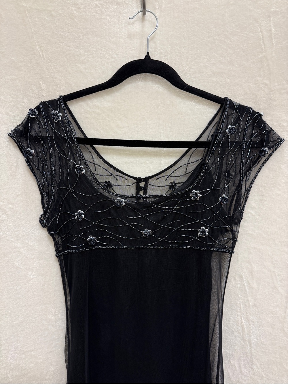 Y2K Cache Black Beaded Mesh Evening Dress